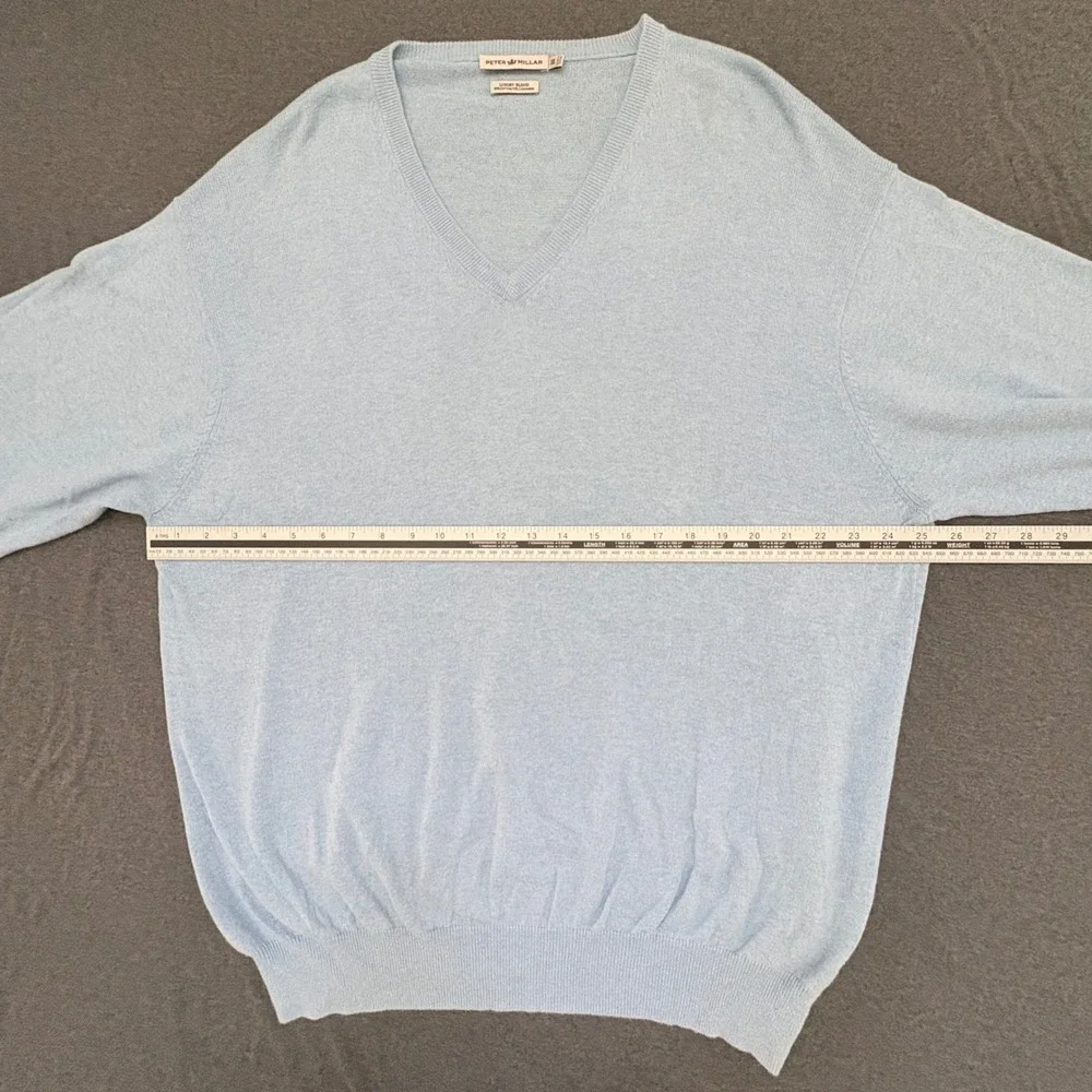 Peter Millar‎ Sweater Mens XL Light Blue Cotton Cashmere Blend V-Neck Luxury